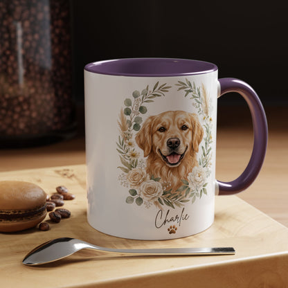 Personalized Golden Retriever Floral Mug | Custom Dog Lover Coffee Cup | 11oz & 15oz Ceramic Gift