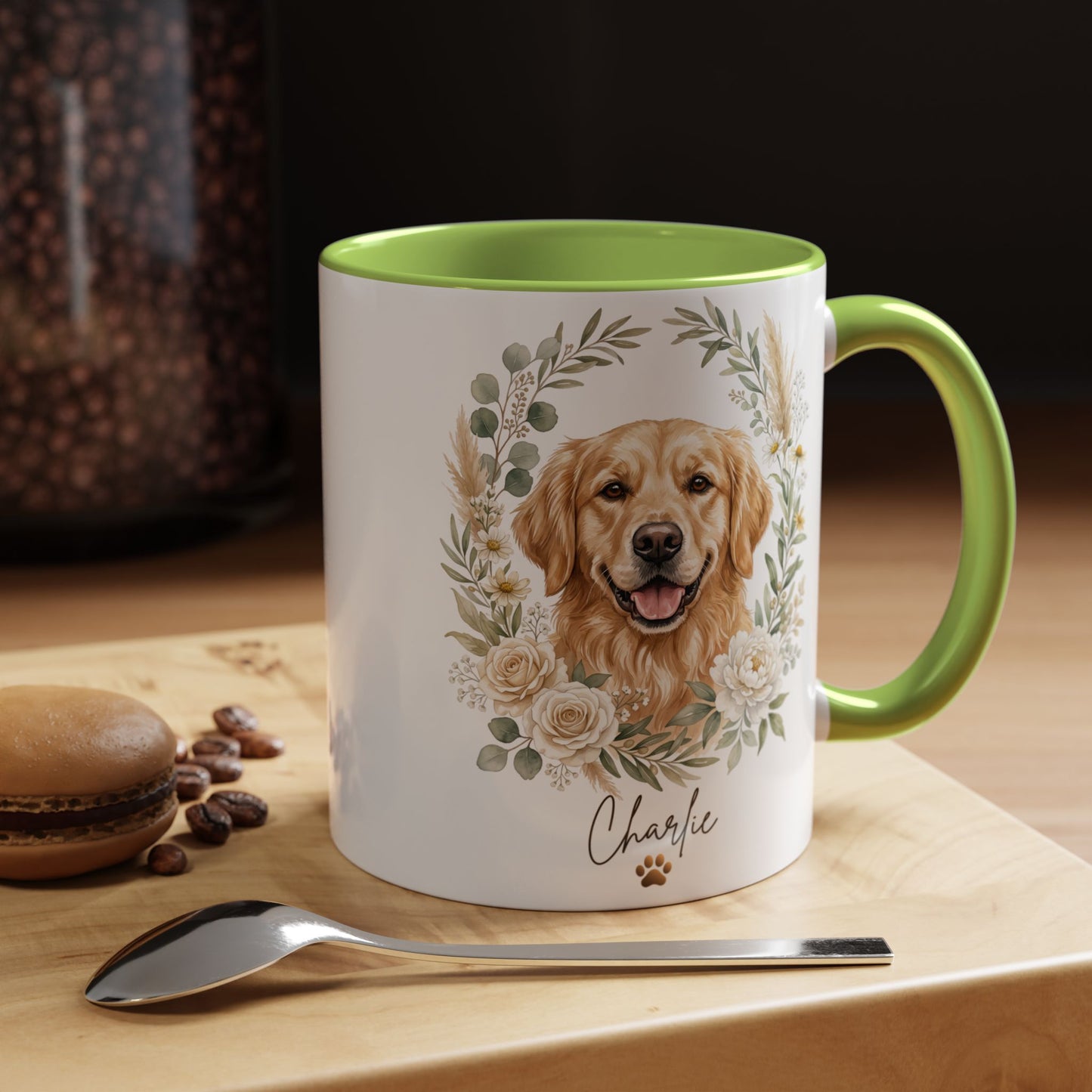 Personalized Golden Retriever Floral Mug | Custom Dog Lover Coffee Cup | 11oz & 15oz Ceramic Gift