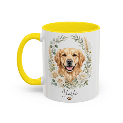 Personalized Golden Retriever Floral Mug | Custom Dog Lover Coffee Cup | 11oz & 15oz Ceramic Gift