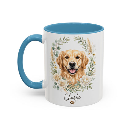 Personalized Golden Retriever Floral Mug | Custom Dog Lover Coffee Cup | 11oz & 15oz Ceramic Gift