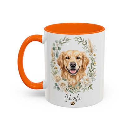 Personalized Golden Retriever Floral Mug | Custom Dog Lover Coffee Cup | 11oz & 15oz Ceramic Gift