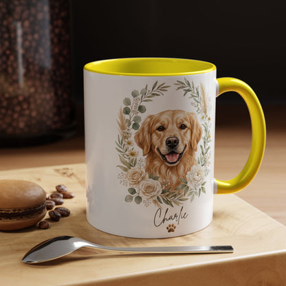 Personalized Golden Retriever Floral Mug | Custom Dog Lover Coffee Cup | 11oz & 15oz Ceramic Gift