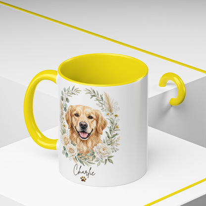 Personalized Golden Retriever Floral Mug | Custom Dog Lover Coffee Cup | 11oz & 15oz Ceramic Gift