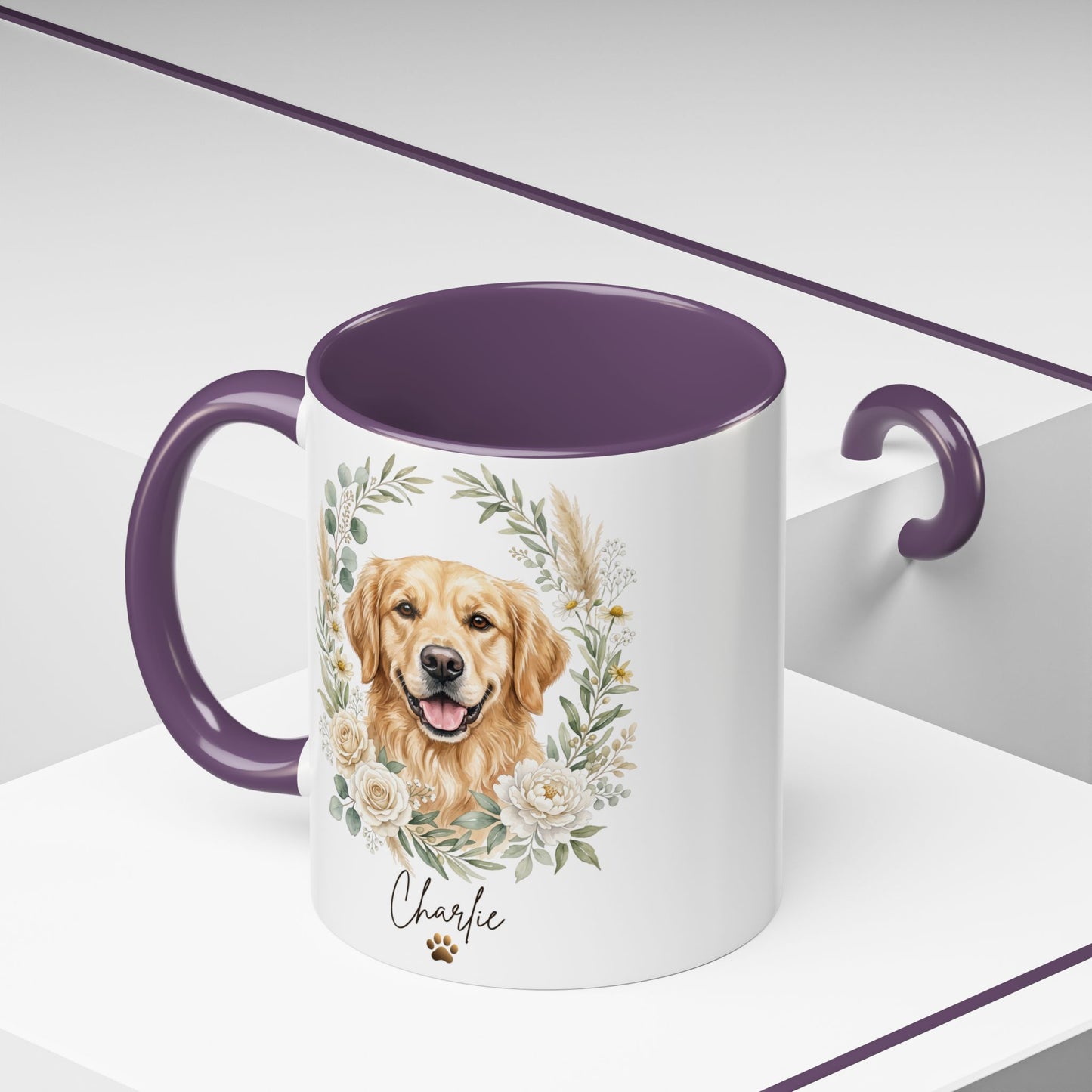 Personalized Golden Retriever Floral Mug | Custom Dog Lover Coffee Cup | 11oz & 15oz Ceramic Gift