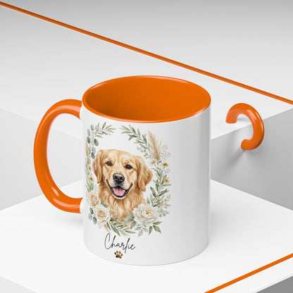 Personalized Golden Retriever Floral Mug | Custom Dog Lover Coffee Cup | 11oz & 15oz Ceramic Gift
