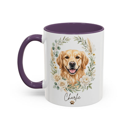 Personalized Golden Retriever Floral Mug | Custom Dog Lover Coffee Cup | 11oz & 15oz Ceramic Gift