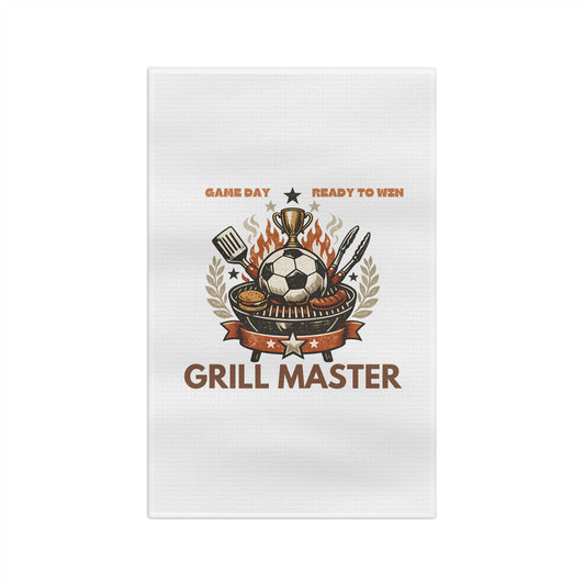 Grill Master Soccer Microfiber Tea Towel | Funny Game Day Kitchen Towel for BBQ Fans | Fast-Drying Dish Towel Gift