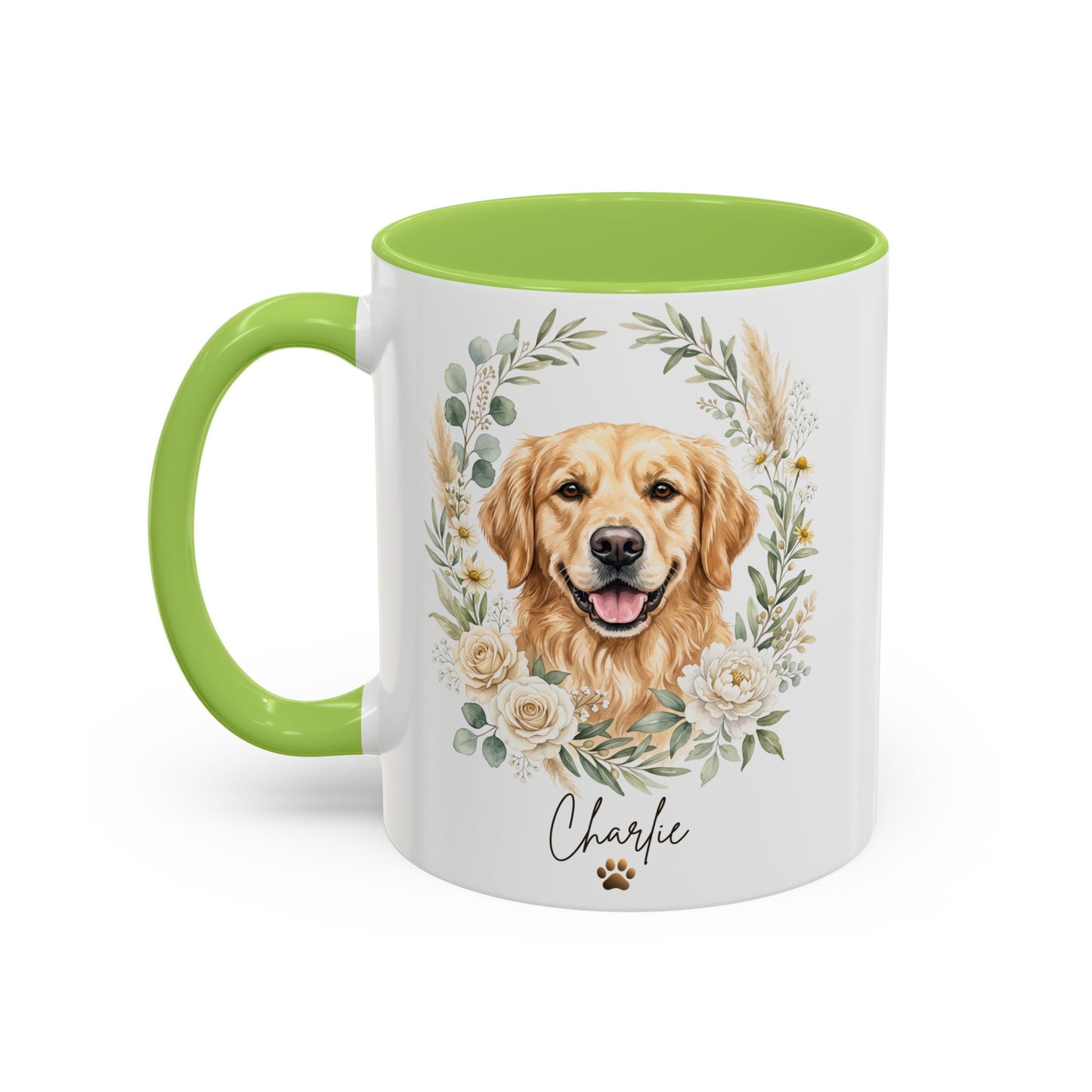 Personalized Golden Retriever Floral Mug | Custom Dog Lover Coffee Cup | 11oz & 15oz Ceramic Gift