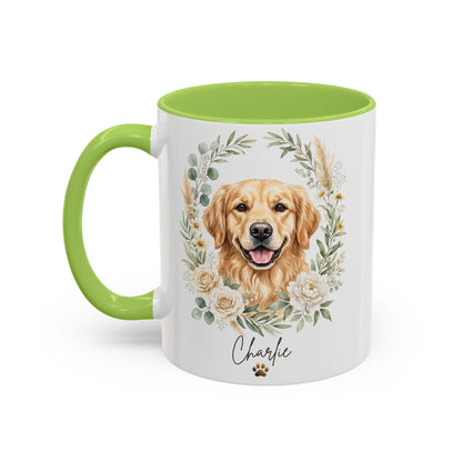 Personalized Golden Retriever Floral Mug | Custom Dog Lover Coffee Cup | 11oz & 15oz Ceramic Gift