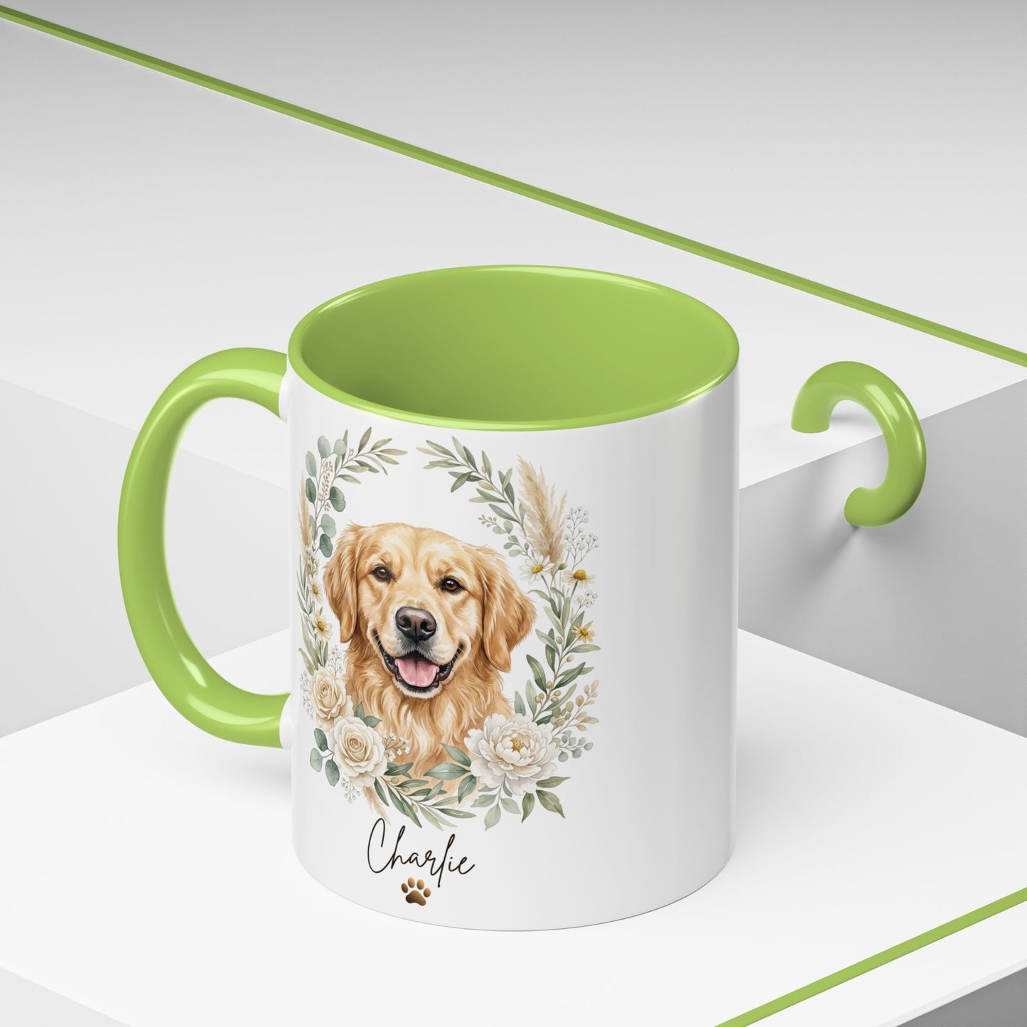 Personalized Golden Retriever Floral Mug | Custom Dog Lover Coffee Cup | 11oz & 15oz Ceramic Gift