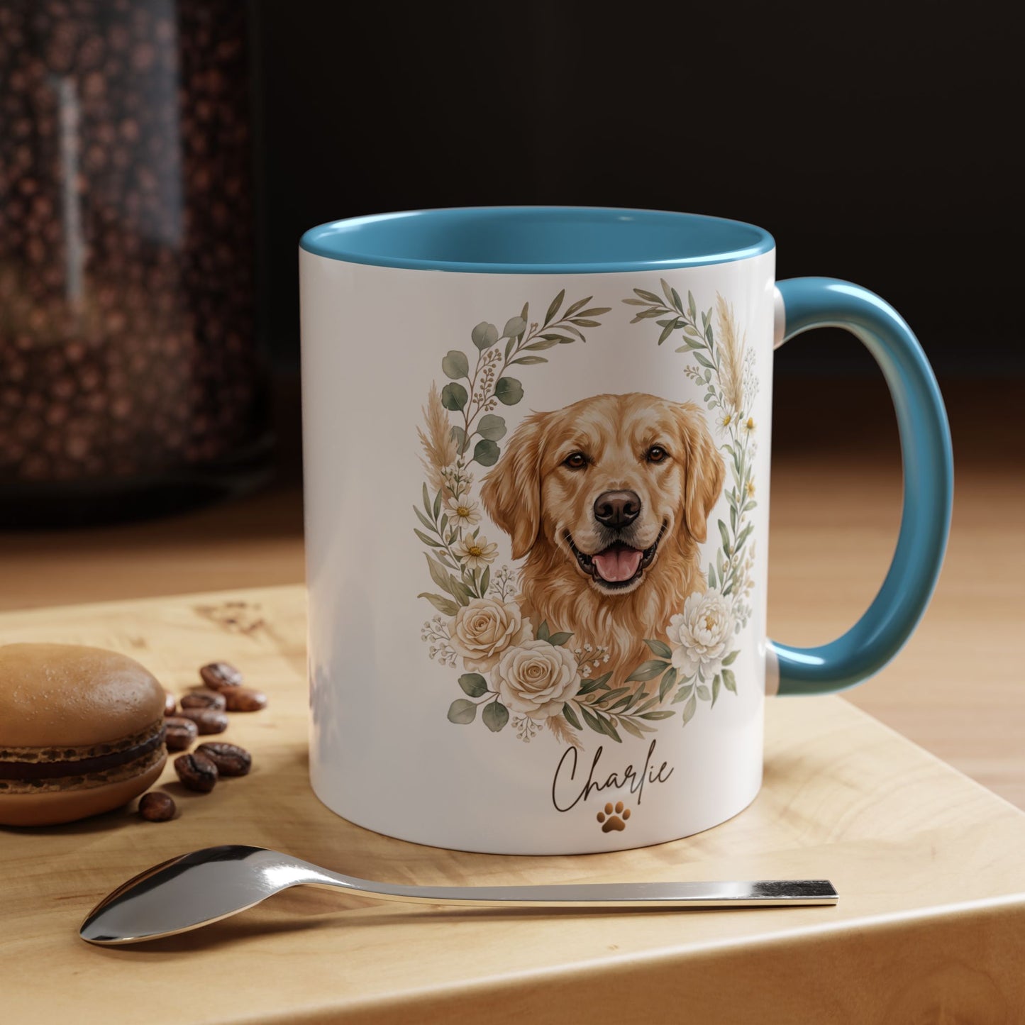 Personalized Golden Retriever Floral Mug | Custom Dog Lover Coffee Cup | 11oz & 15oz Ceramic Gift