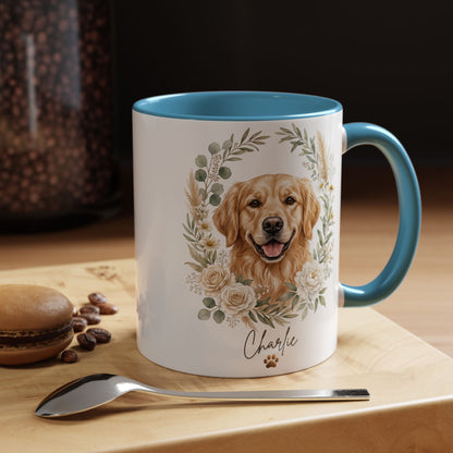 Personalized Golden Retriever Floral Mug | Custom Dog Lover Coffee Cup | 11oz & 15oz Ceramic Gift
