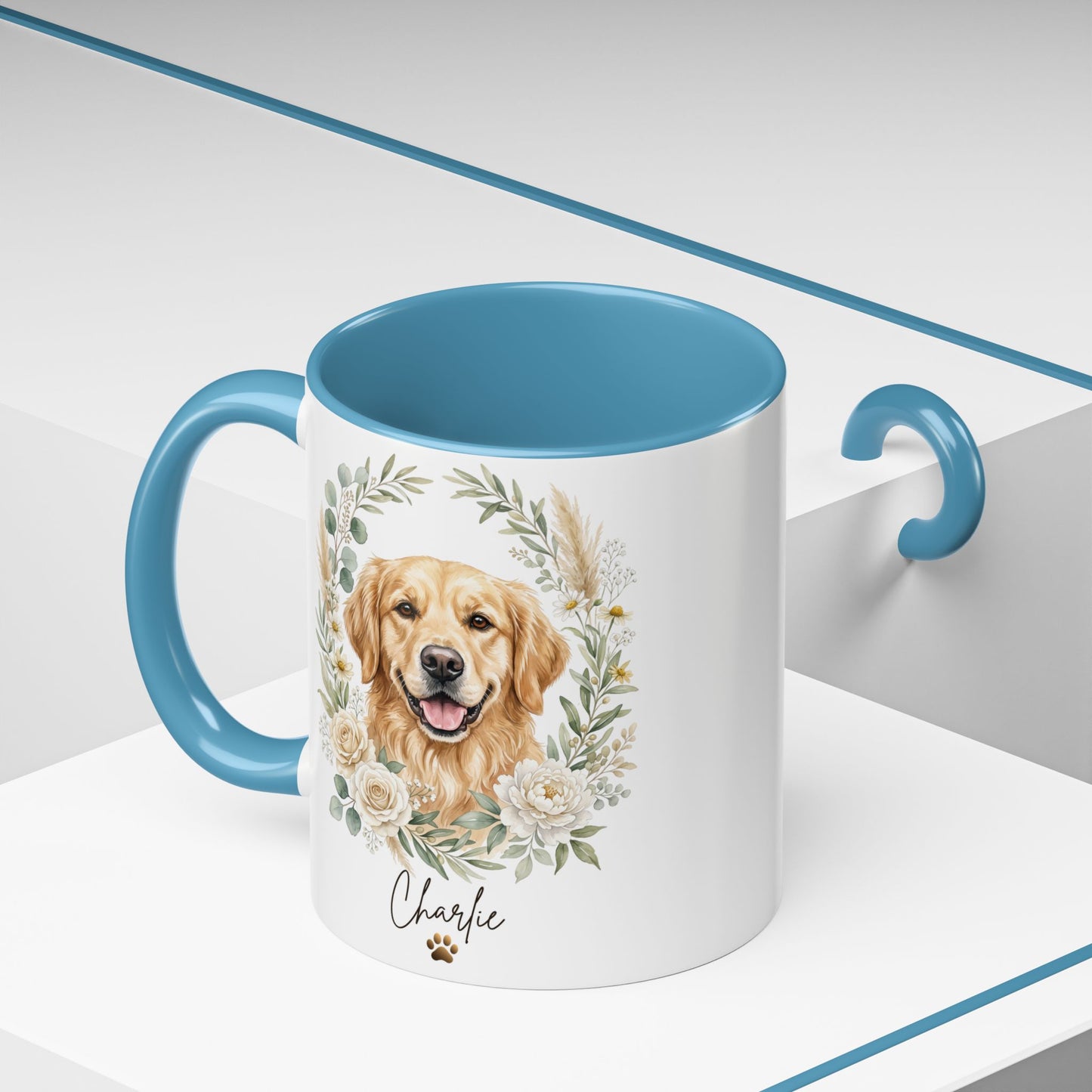 Personalized Golden Retriever Floral Mug | Custom Dog Lover Coffee Cup | 11oz & 15oz Ceramic Gift
