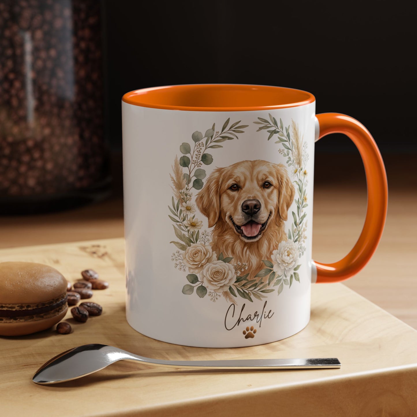 Personalized Golden Retriever Floral Mug | Custom Dog Lover Coffee Cup | 11oz & 15oz Ceramic Gift