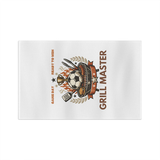 Grill Master Soccer Microfiber Tea Towel | Funny Game Day Kitchen Towel for BBQ Fans | Fast-Drying Dish Towel Gift